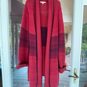 Cabi Women's Red and Blue Striped Sweater Coat/Wrap